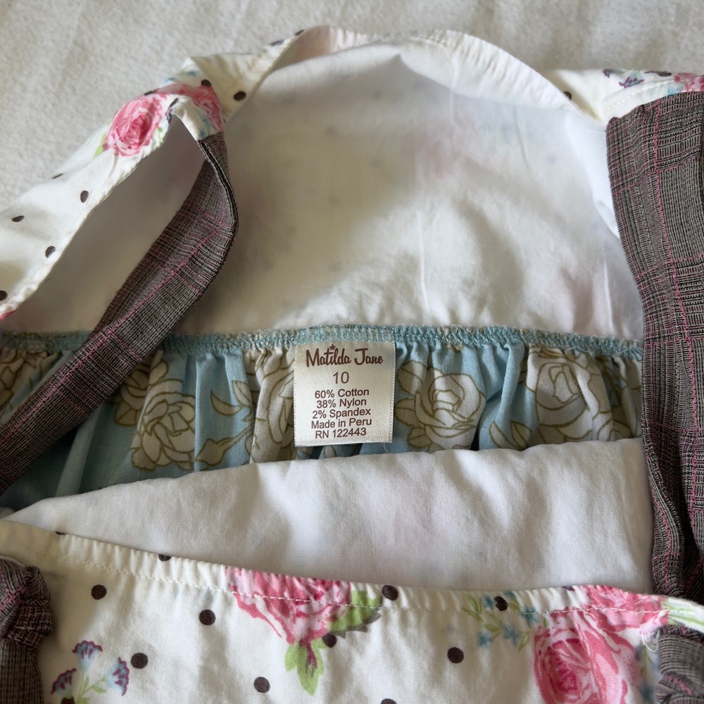 Matilda Jane Girls Size 10 Floral Patchwork Tiered Knot Dress Pink Blue Brown - Picture 6 of 12